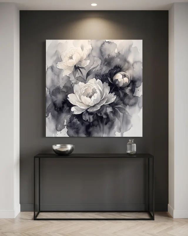 Leinwandbild – Blüten in Grau und Creme