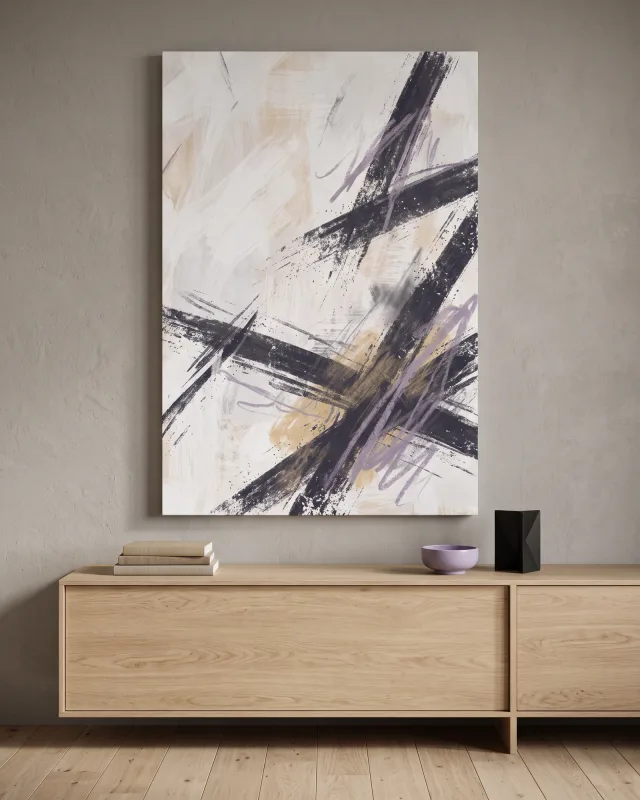 Leinwandbild – Abstrakte Diagonalstriche in Schwarz und Beige