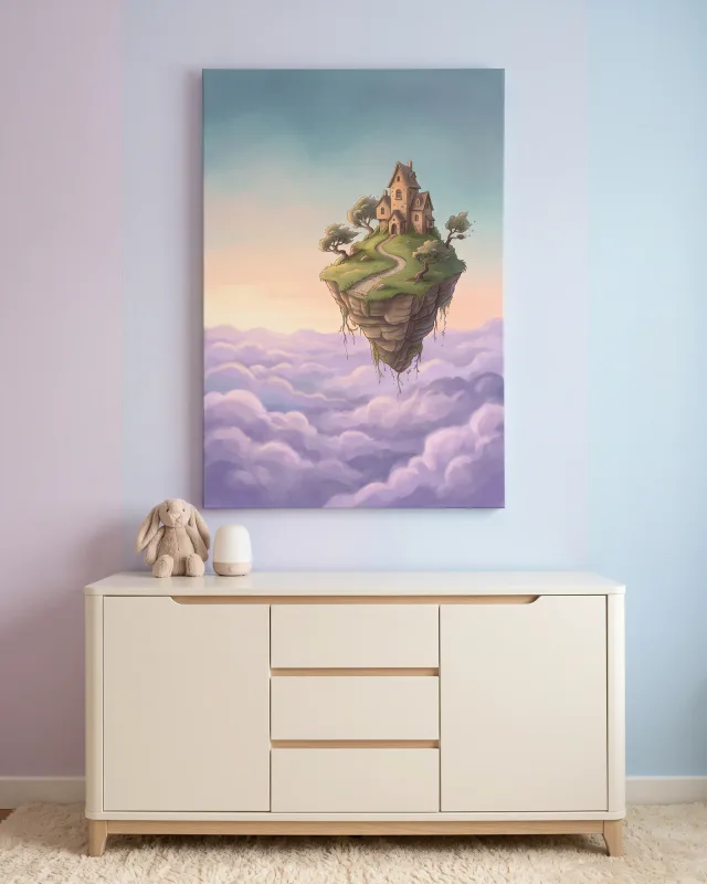 Leinwandbild – Schwebende Insel mit Haus