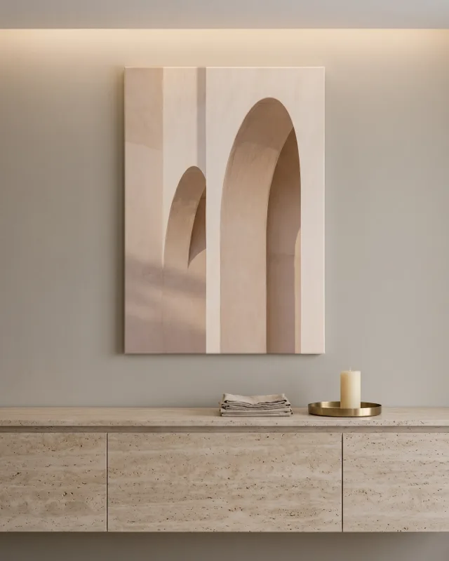 Leinwandbild – Überlagerte Bögen in hellem Beige