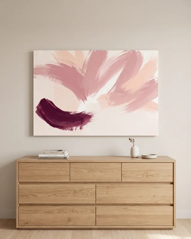 Leinwandbild – Abstrakte Pinselstriche in Rosé und Pflaume