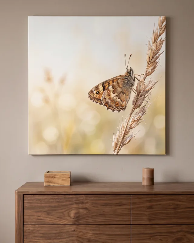 Leinwandbild – Schmetterling auf einer Ähre