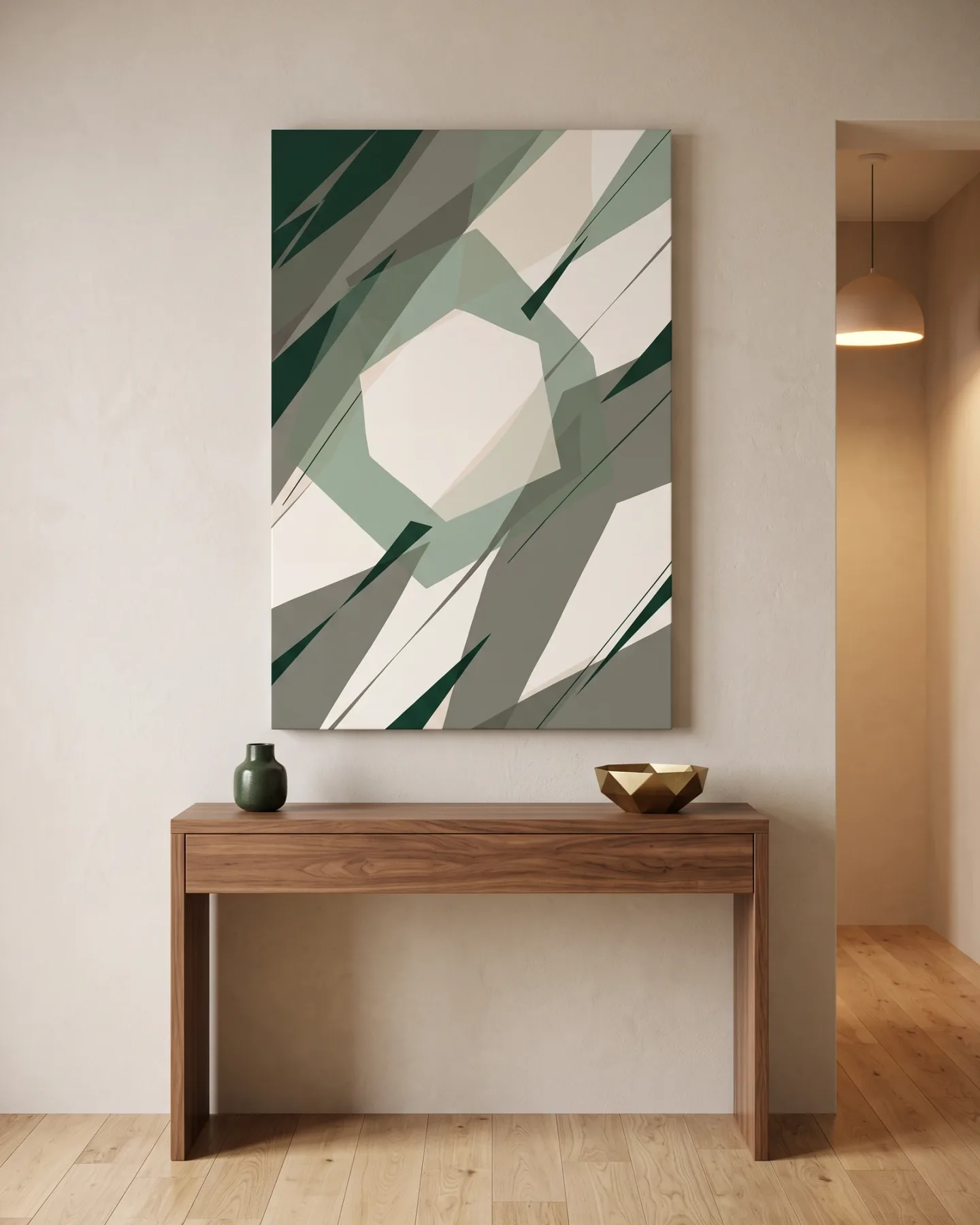 Leinwandbild – Geometrische Abstraktion in Grün und Creme