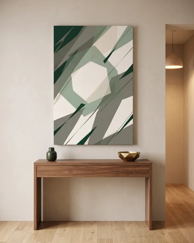 Leinwandbild – Geometrische Abstraktion in Grün und Creme