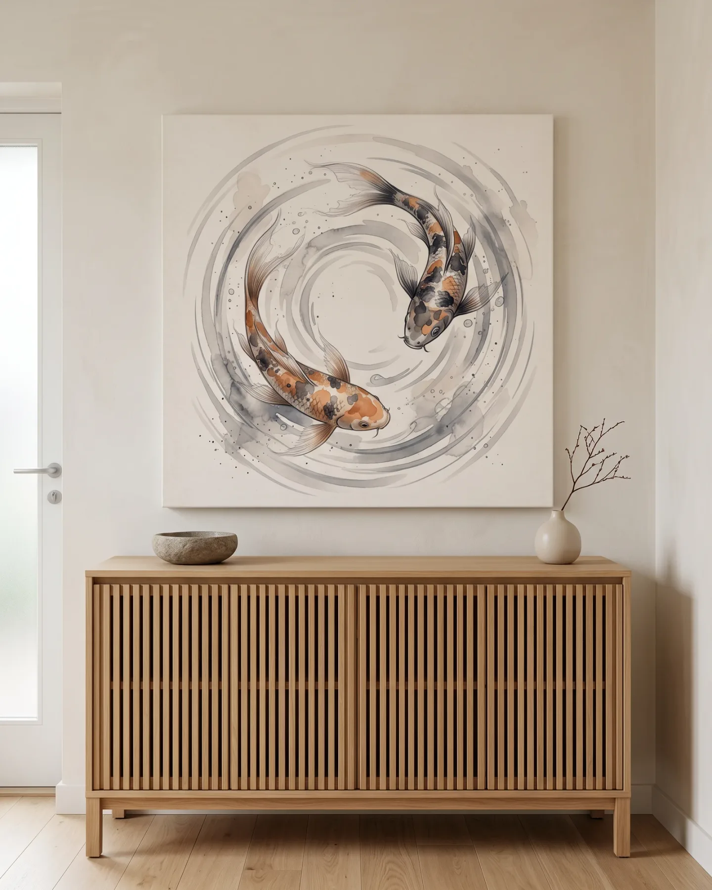 Leinwandbild – Koi zwischen sanften Wasserwirbeln