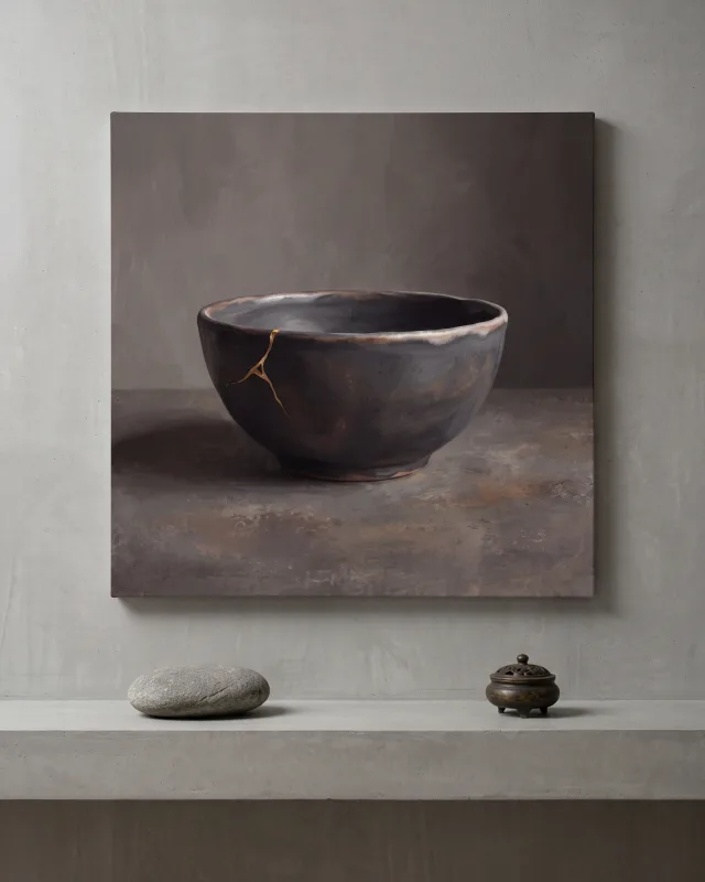 Canvas print – Dark Bowl with a Golden Crack