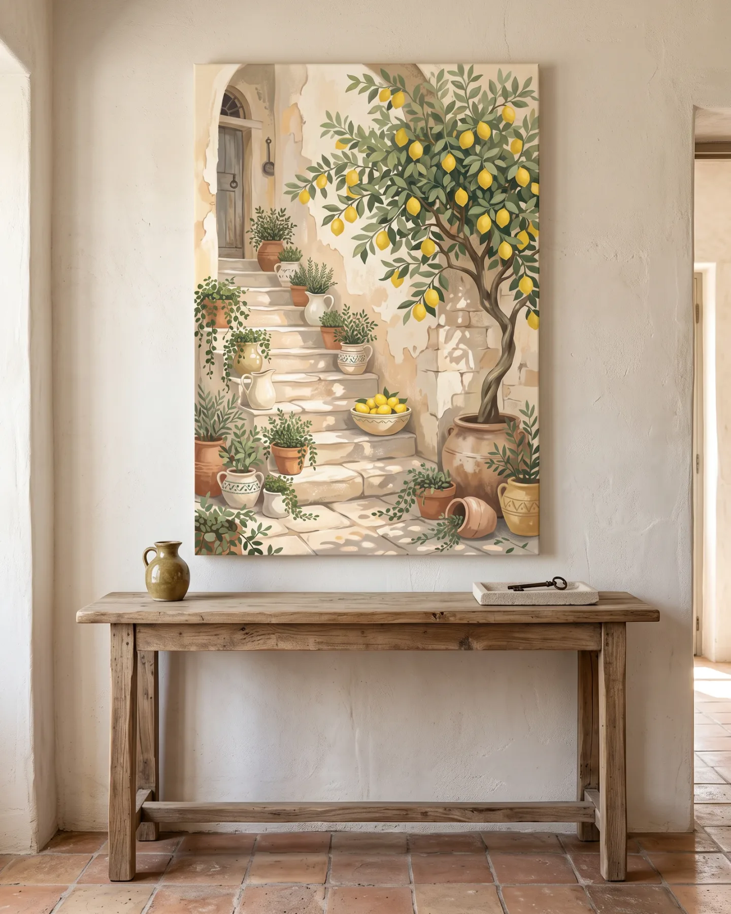 Canvas print – Stone Steps with Lemons and Pots