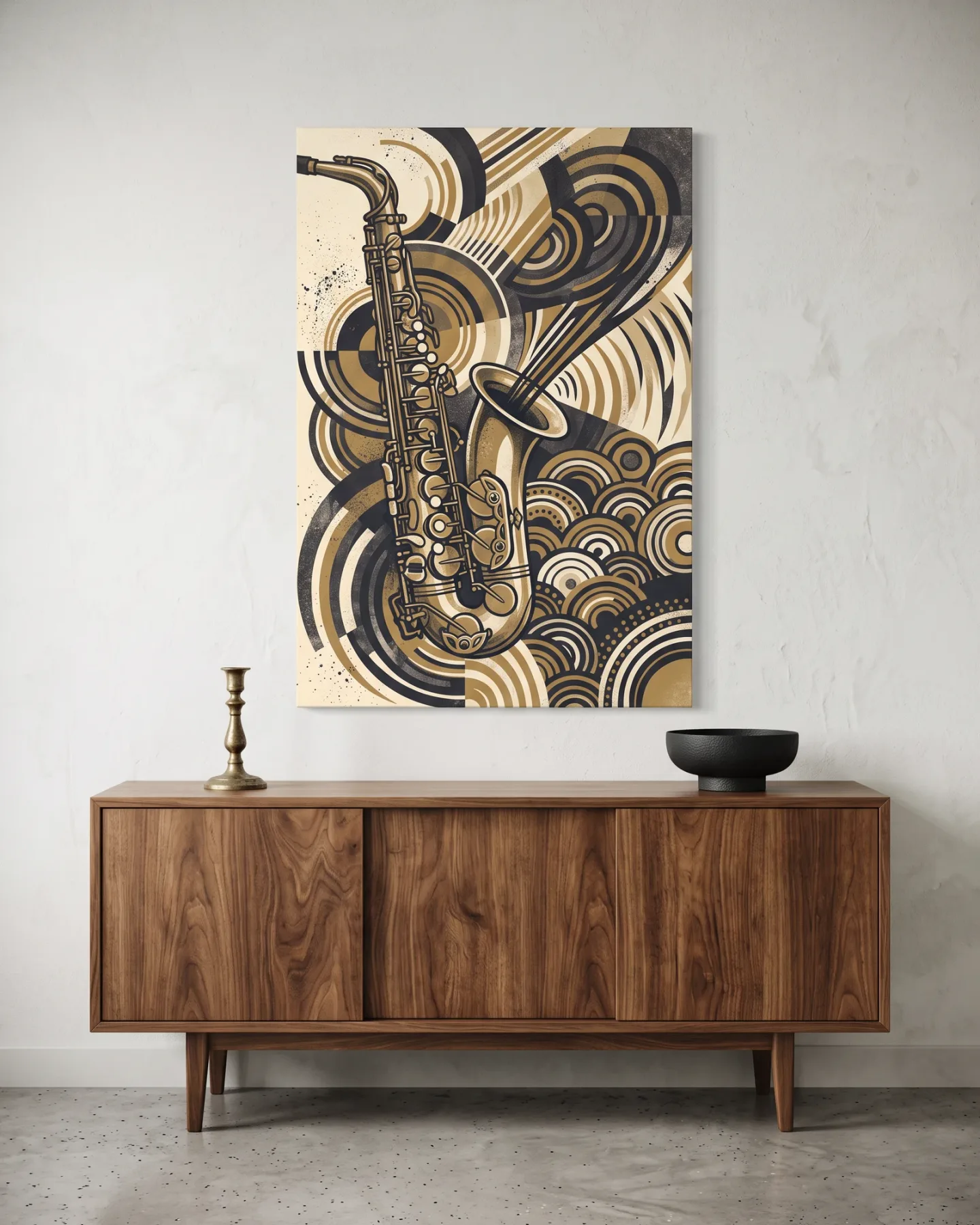 Leinwandbild – Saxofonprofil in Gold und Anthrazit