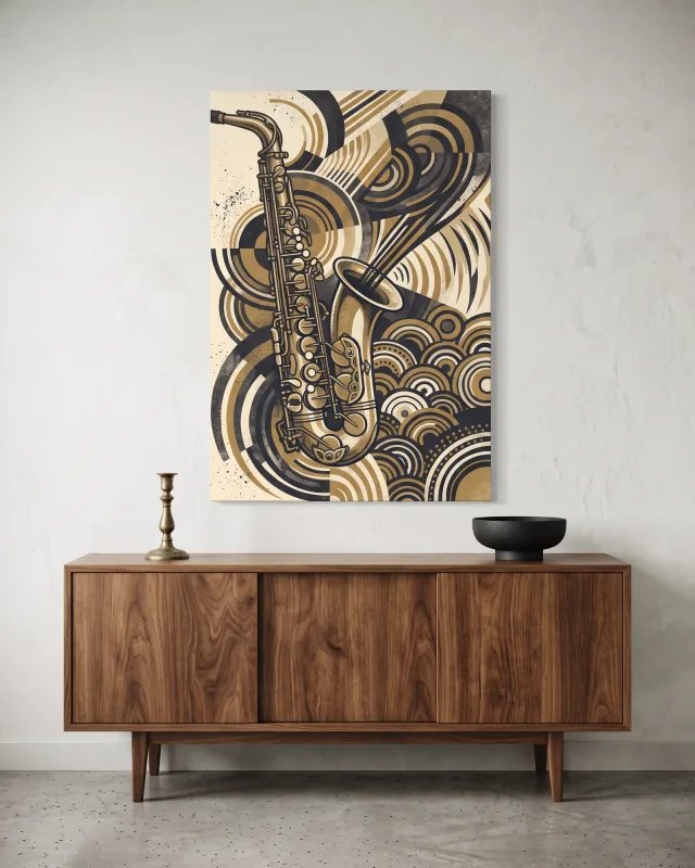 Leinwandbild – Saxofonprofil in Gold und Anthrazit