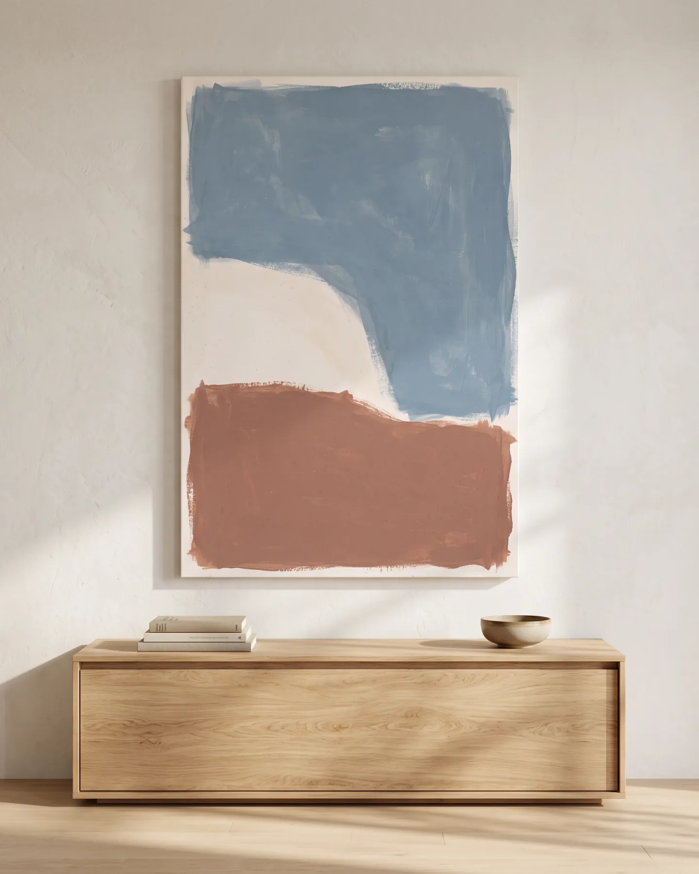 Leinwandbild – Blau und Terrakotta mit heller Diagonale