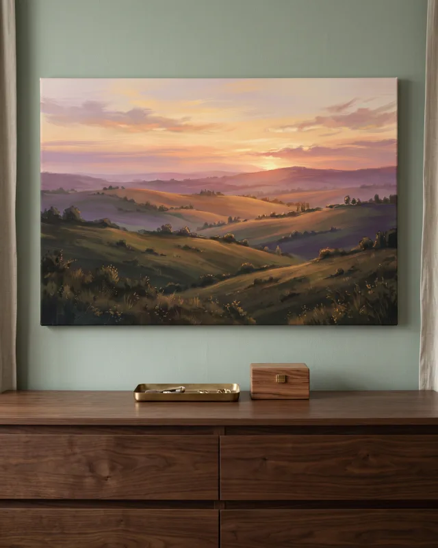 Canvas print – Golden Light over Olive-green Hills