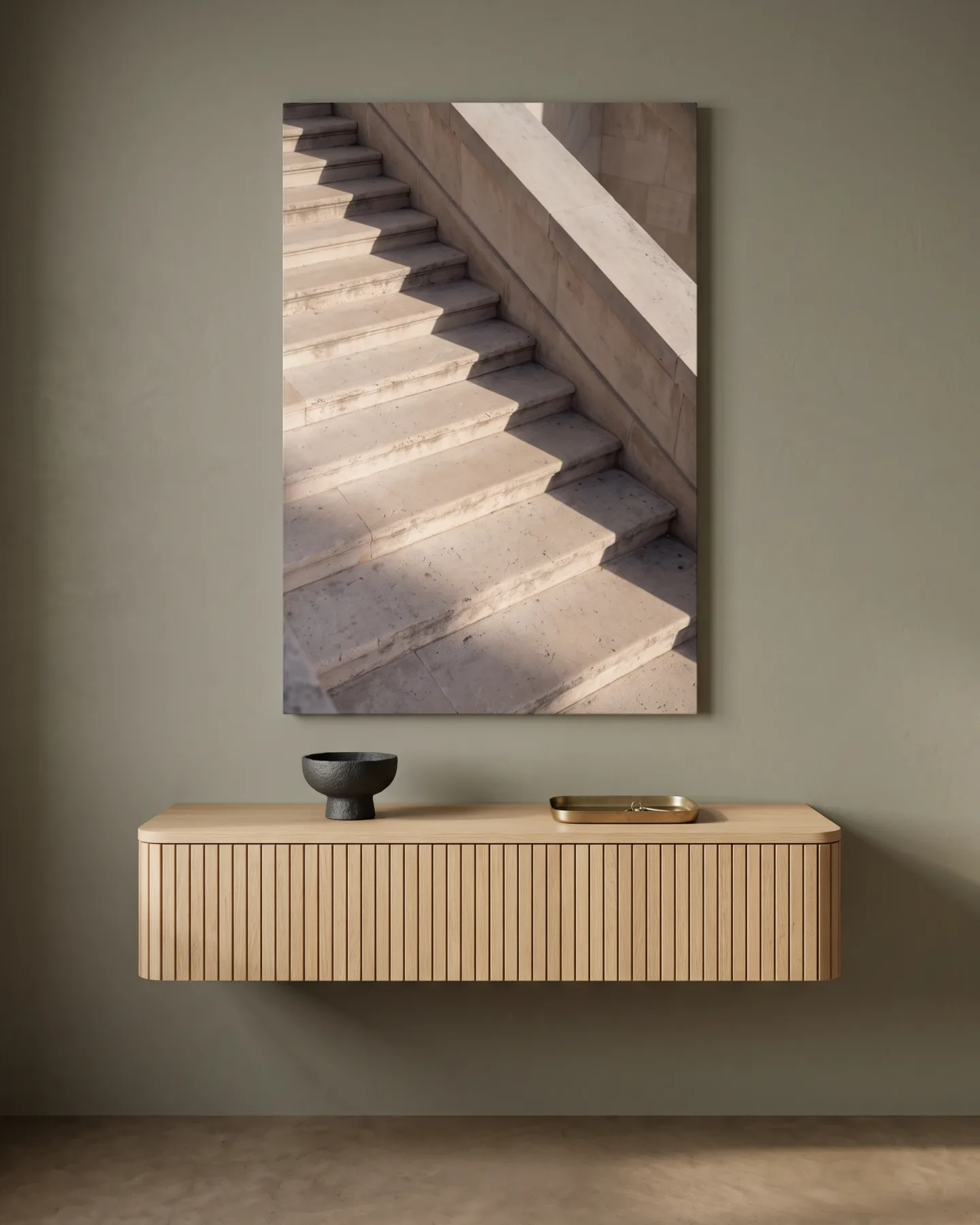 Leinwandbild – Steinstufen neben einer massiven Balustrade