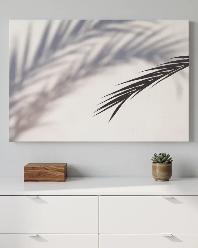 Leinwandbild – Palmschatten auf hellem Grund