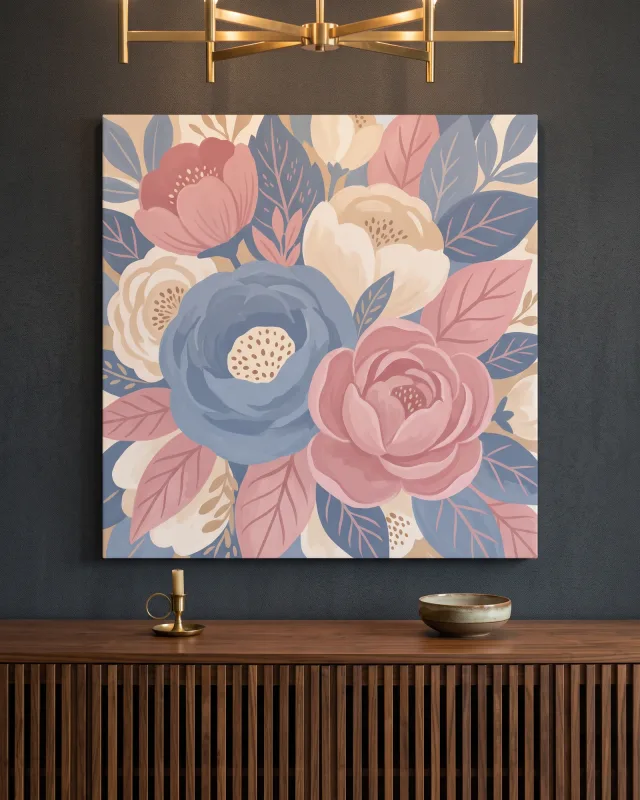 Leinwandbild – Dichtes Pastellblumenmuster mit Punktmitten