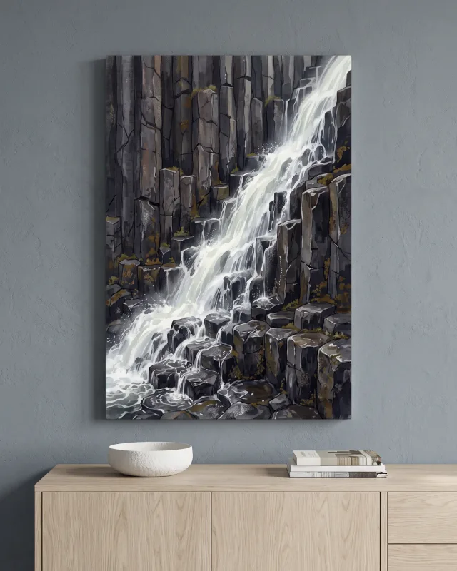Leinwandbild – Wasserfall zwischen Basaltsäulen