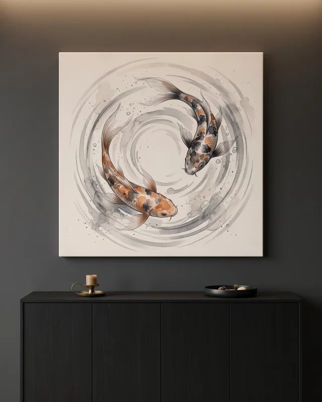 Leinwandbild – Koi zwischen sanften Wasserwirbeln