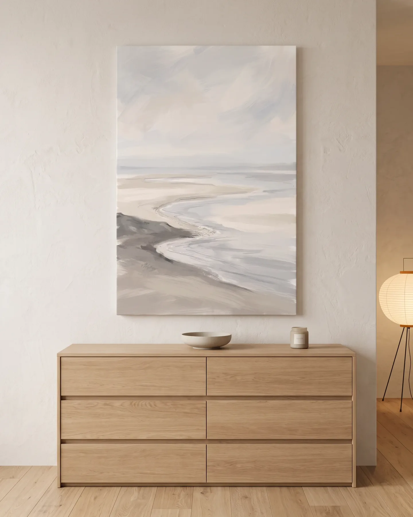 Leinwandbild – Helle Küstenlandschaft in sanften Farbtönen