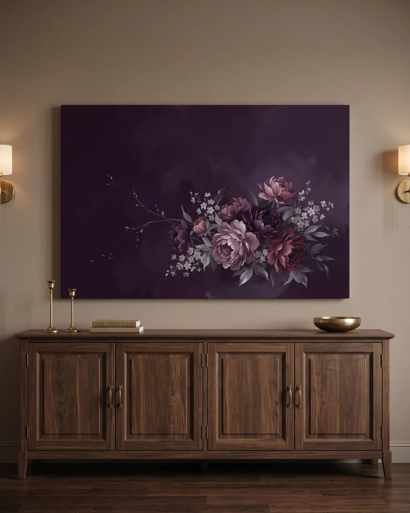 Canvas print – Floral Bouquet on a Dark Plum Ground