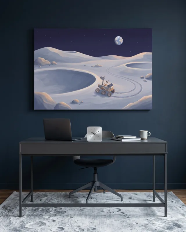 Leinwandbild – Mondlandschaft mit Forschungsrover