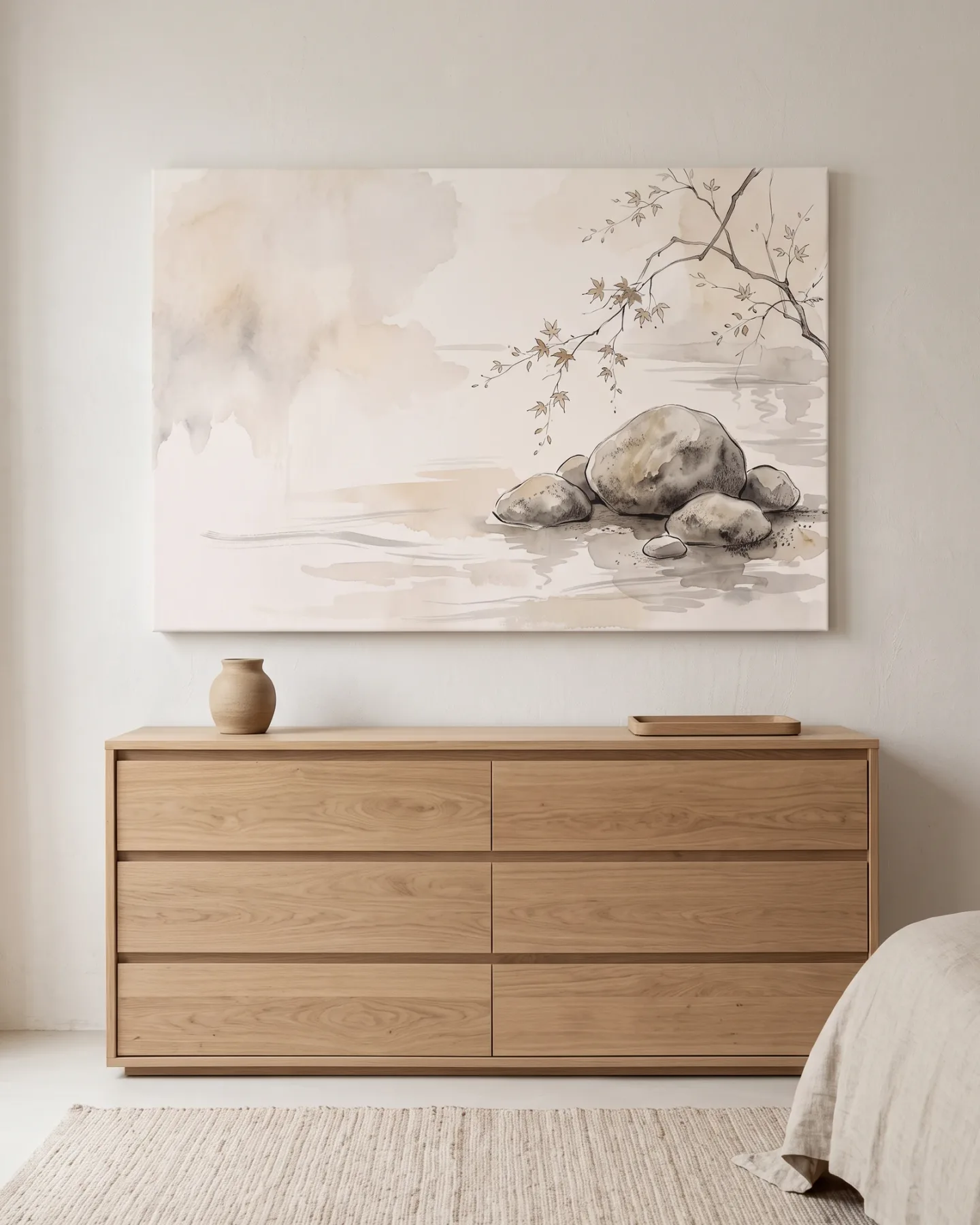 Canvas print – Rounded Stones beneath Delicate Autumn Leaves