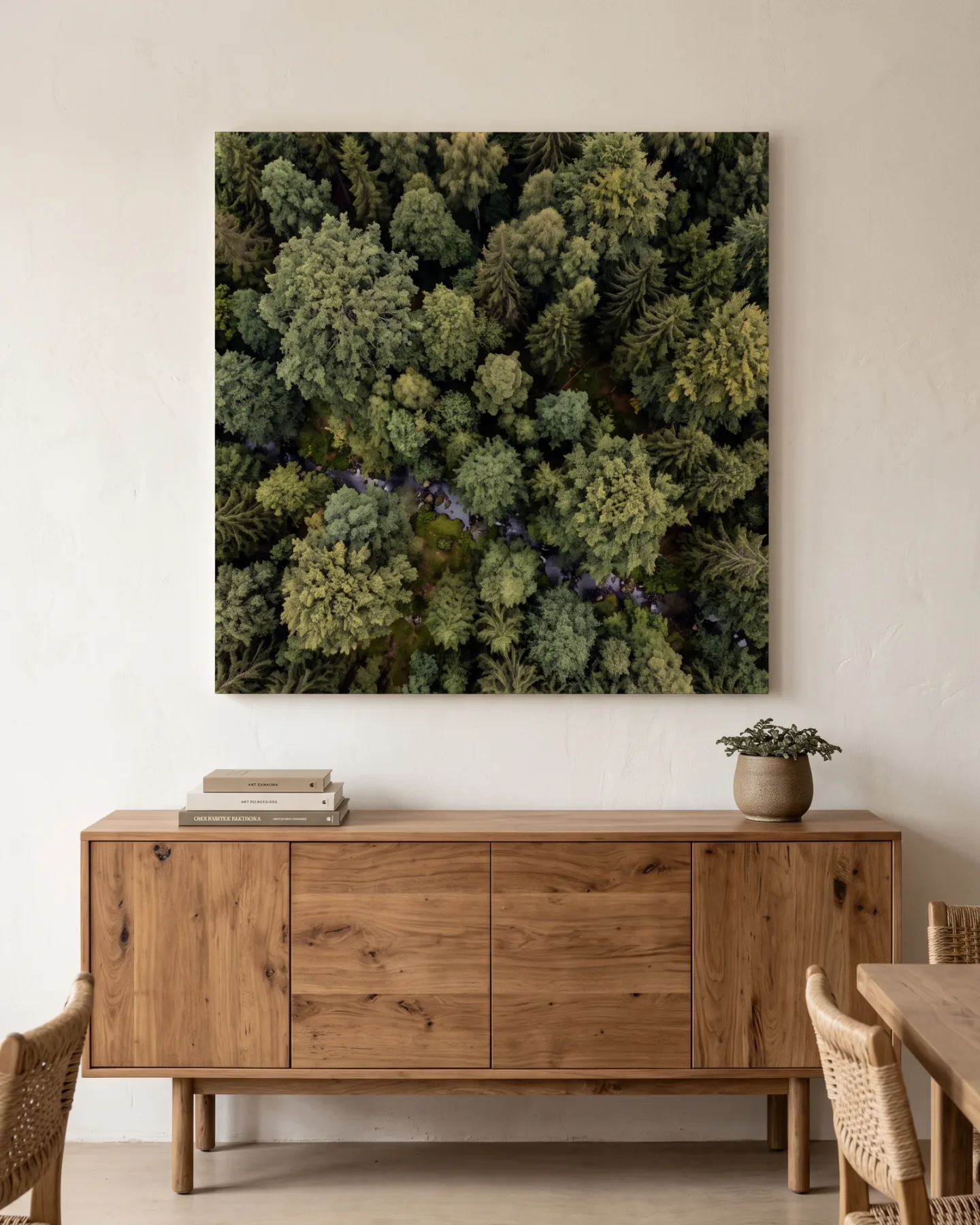 Leinwandbild – Wald aus der Vogelperspektive mit Bachlauf