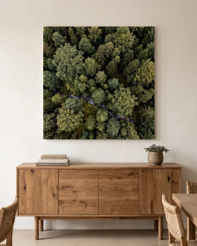 Canvas print – Forest Canopy from Above with a Stream