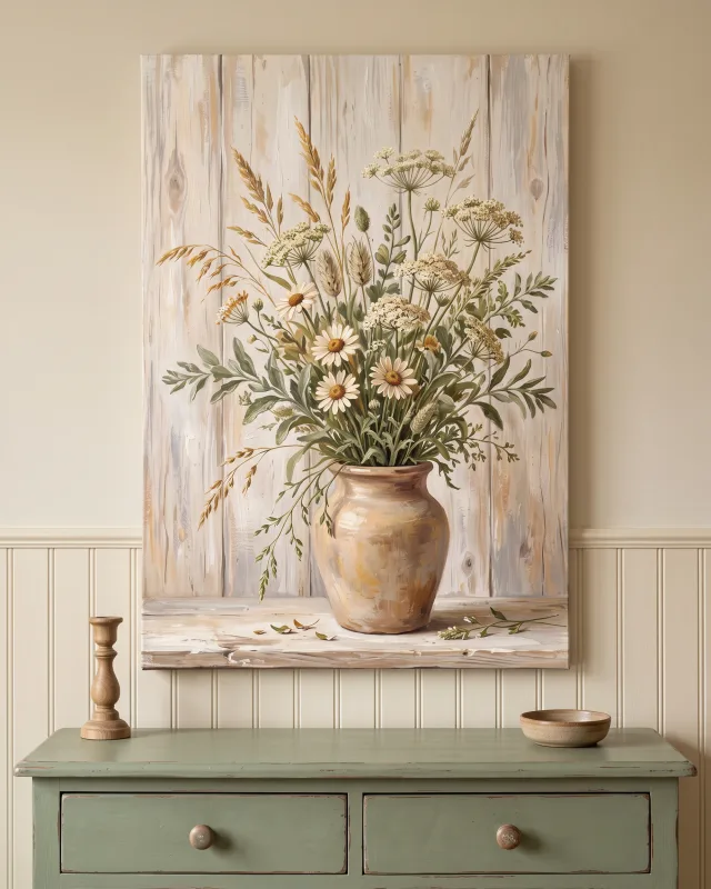 Leinwandbild – Wilder Blumenstrauß mit weißen Dolden