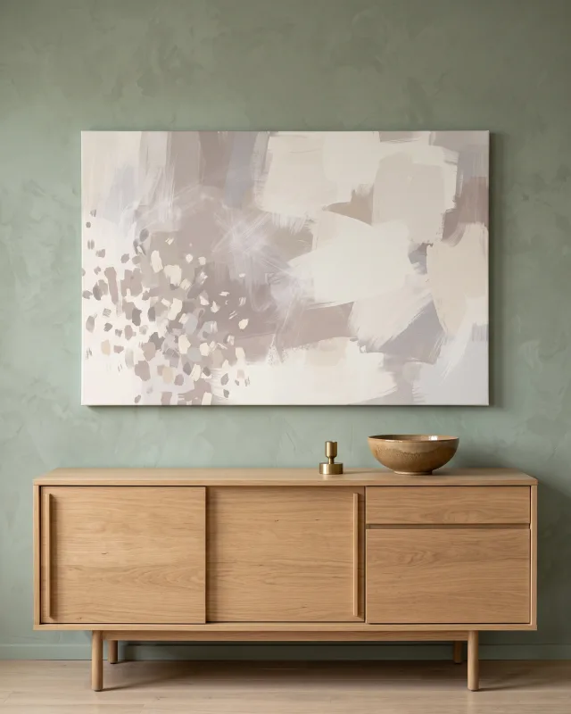 Leinwandbild – Abstrakte Pinselstriche in Creme und Taupe
