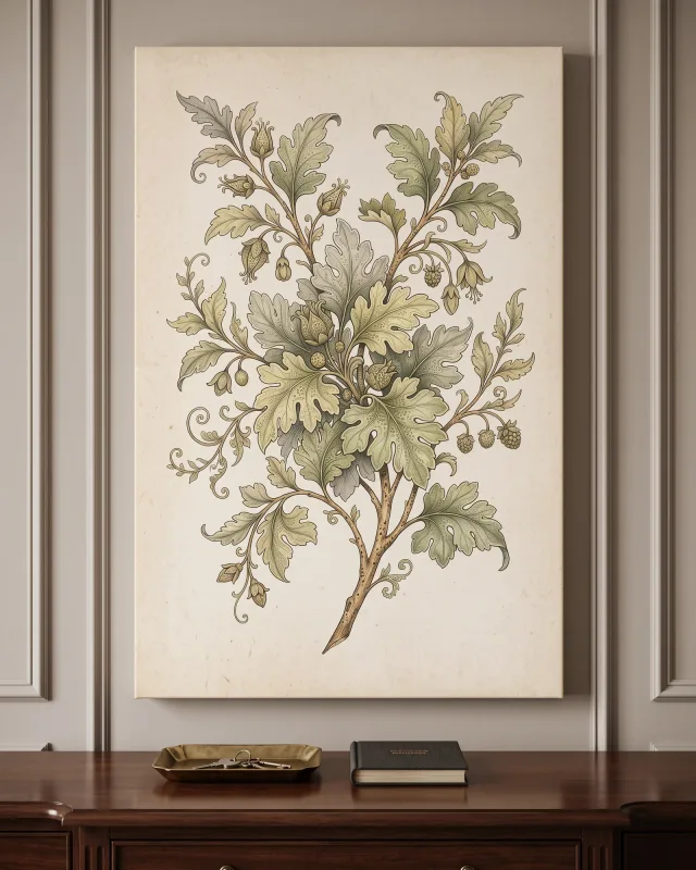 Leinwandbild – Botanischer Stängel mit gezähnten Blättern