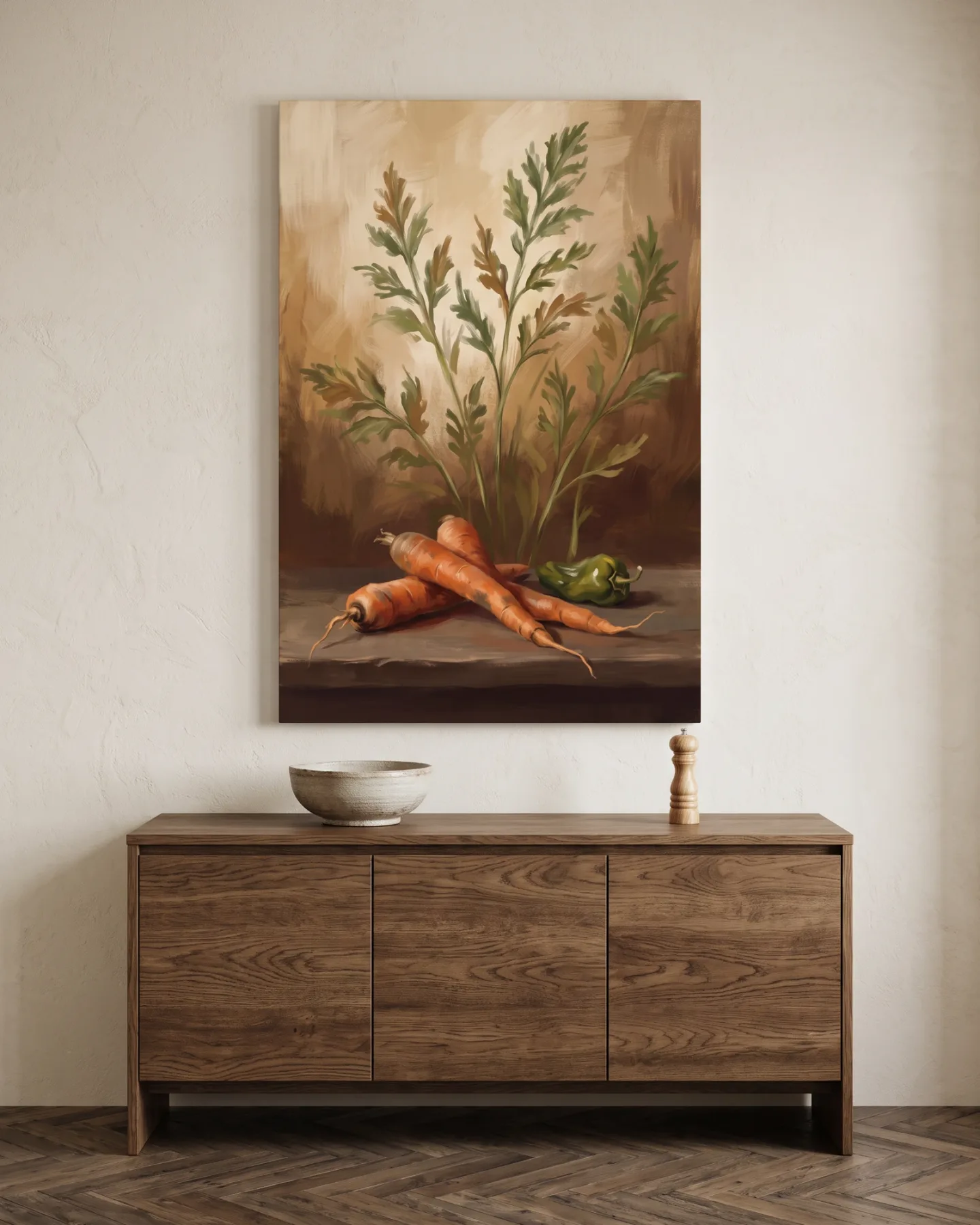 Canvas print – Painted Vegetable Still Life with Carrots and Green Pepper