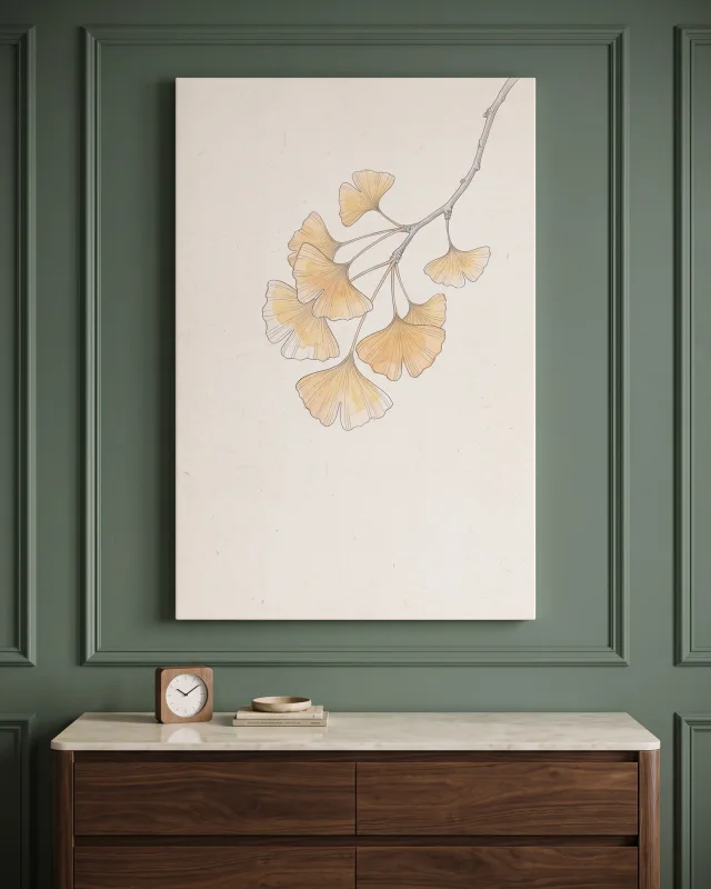 Canvas print – Golden Ginkgo Branch with Fine Lines