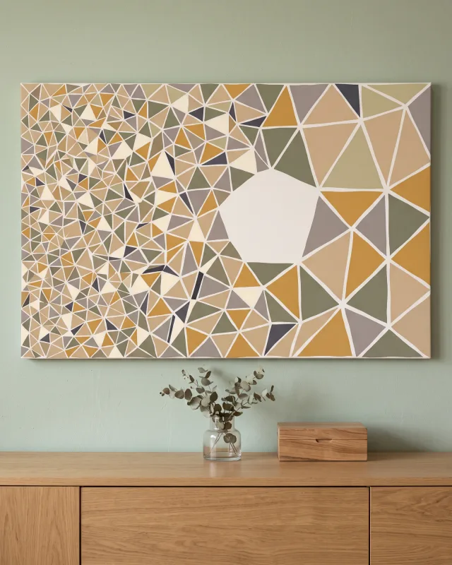 Leinwandbild – Geometrisches Dreiecksmuster in Beige und Ocker