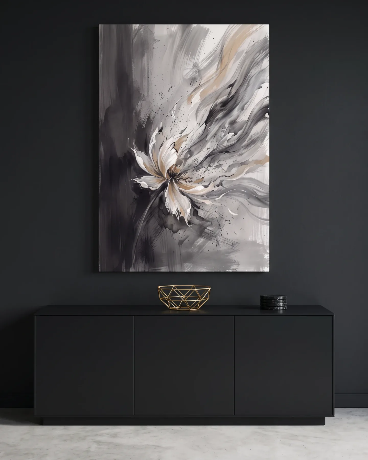 Leinwandbild – Abstrakte Blüte in Grau und Beige