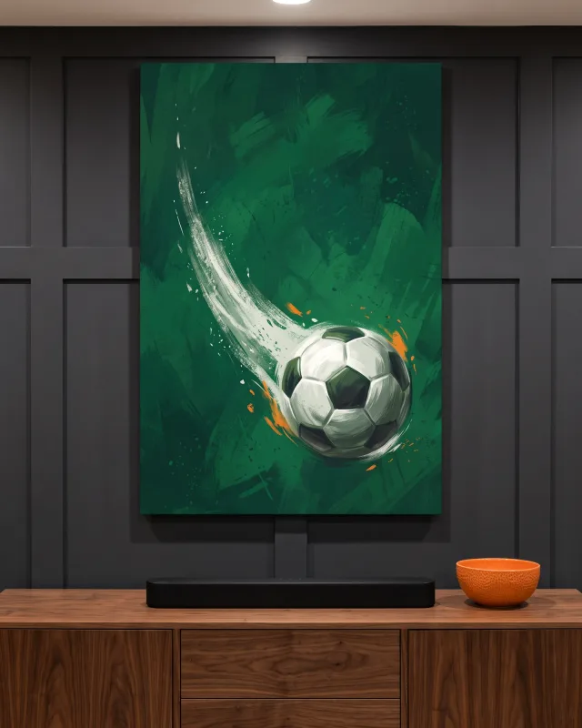 Leinwandbild – Fußball mit dynamischer Bewegungsspur