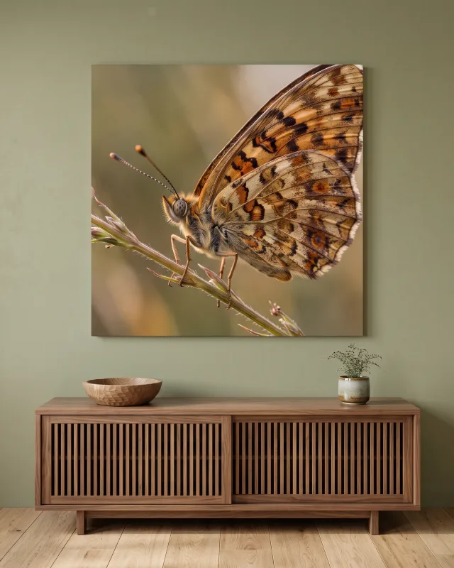 Leinwandbild – Schmetterling auf einem Grashalm