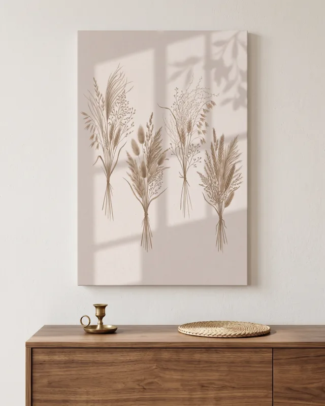 Canvas print – Four Tied Grass Bouquets in Sepia