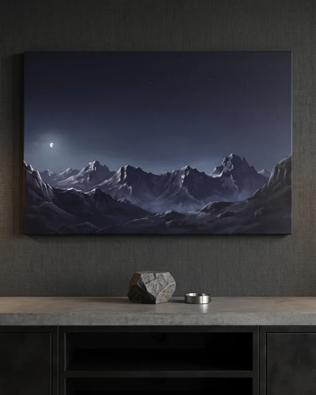 Leinwandbild – Nächtliche Berglandschaft mit Mond