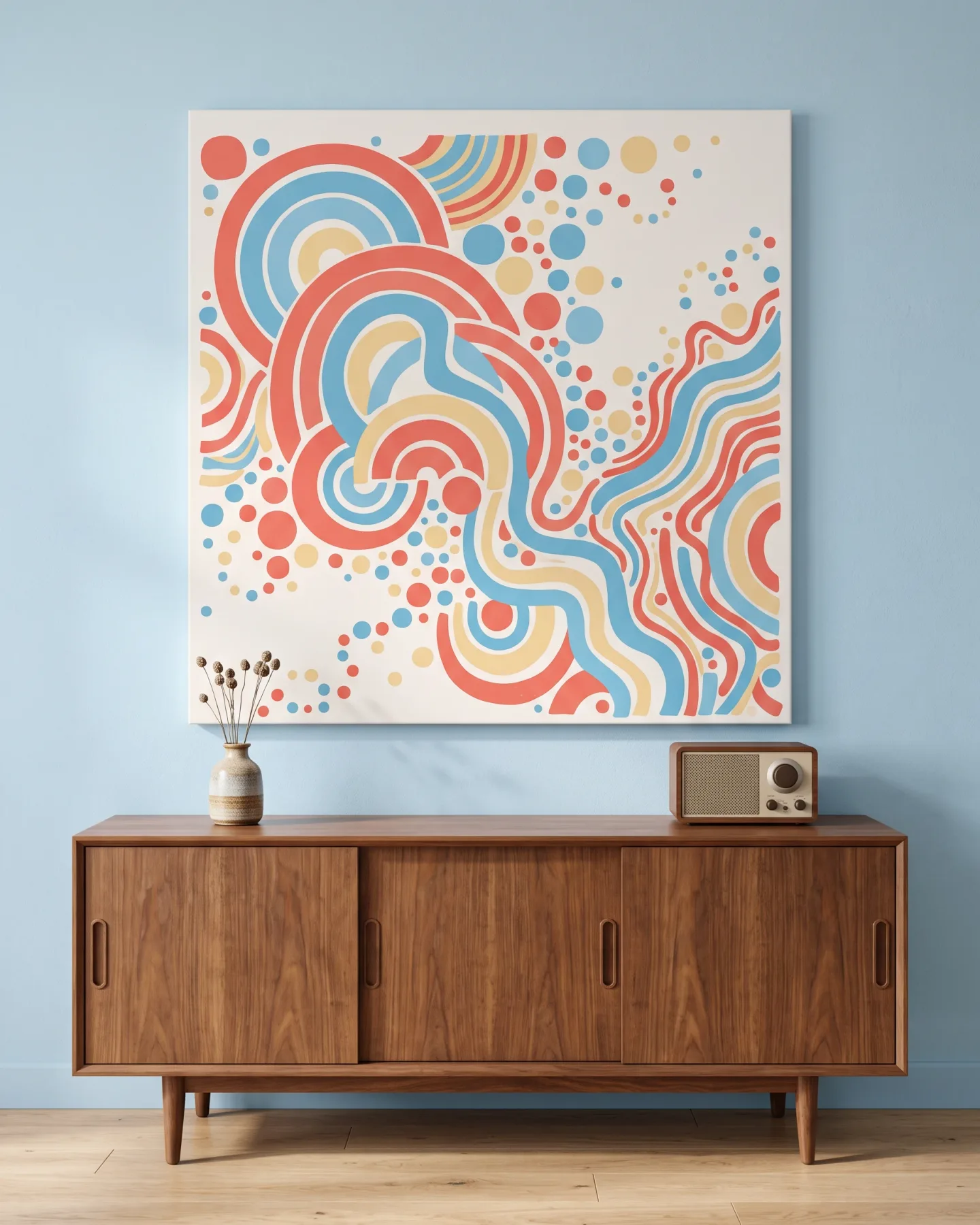 Canvas print – Concentric Arcs and Dots in Pastel Colours