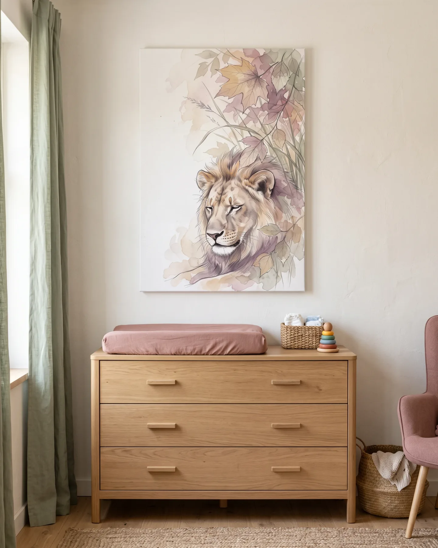 Canvas print – Lion Portrait Among Autumn Leaves