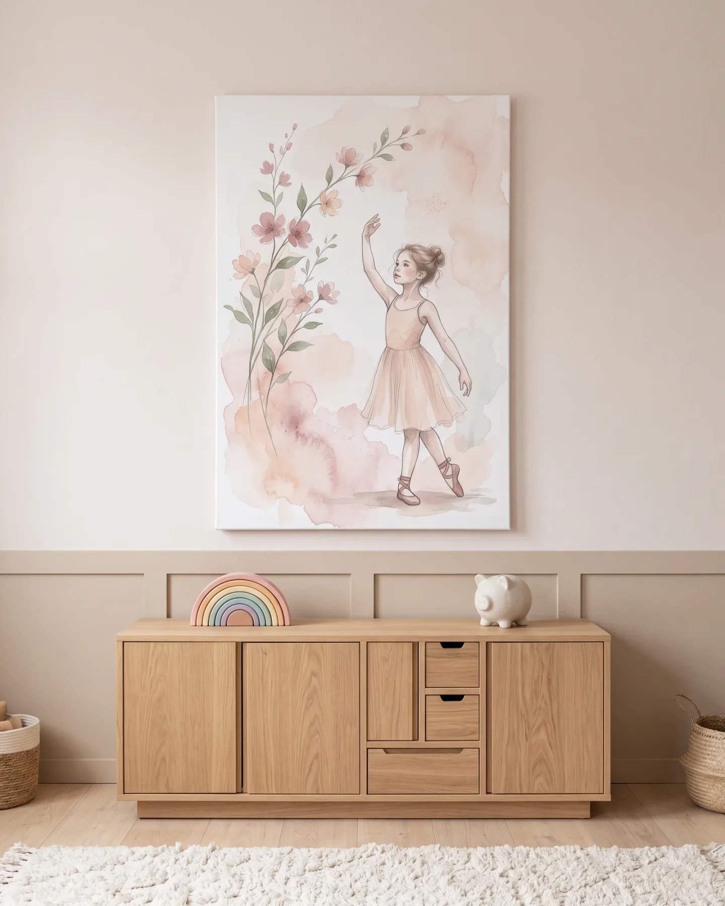 Leinwandbild – Ballerina zwischen Blüten