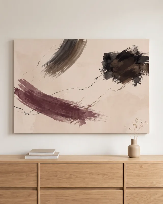 Leinwandbild – Abstrakte Pinselzüge in Beige und Burgunder