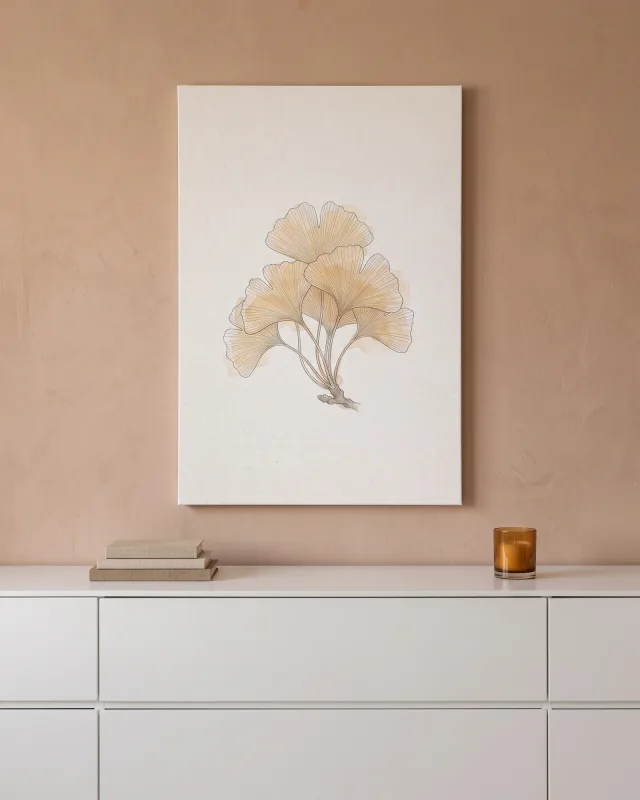 Leinwandbild – Ginkgofächer in Gelb und Ocker