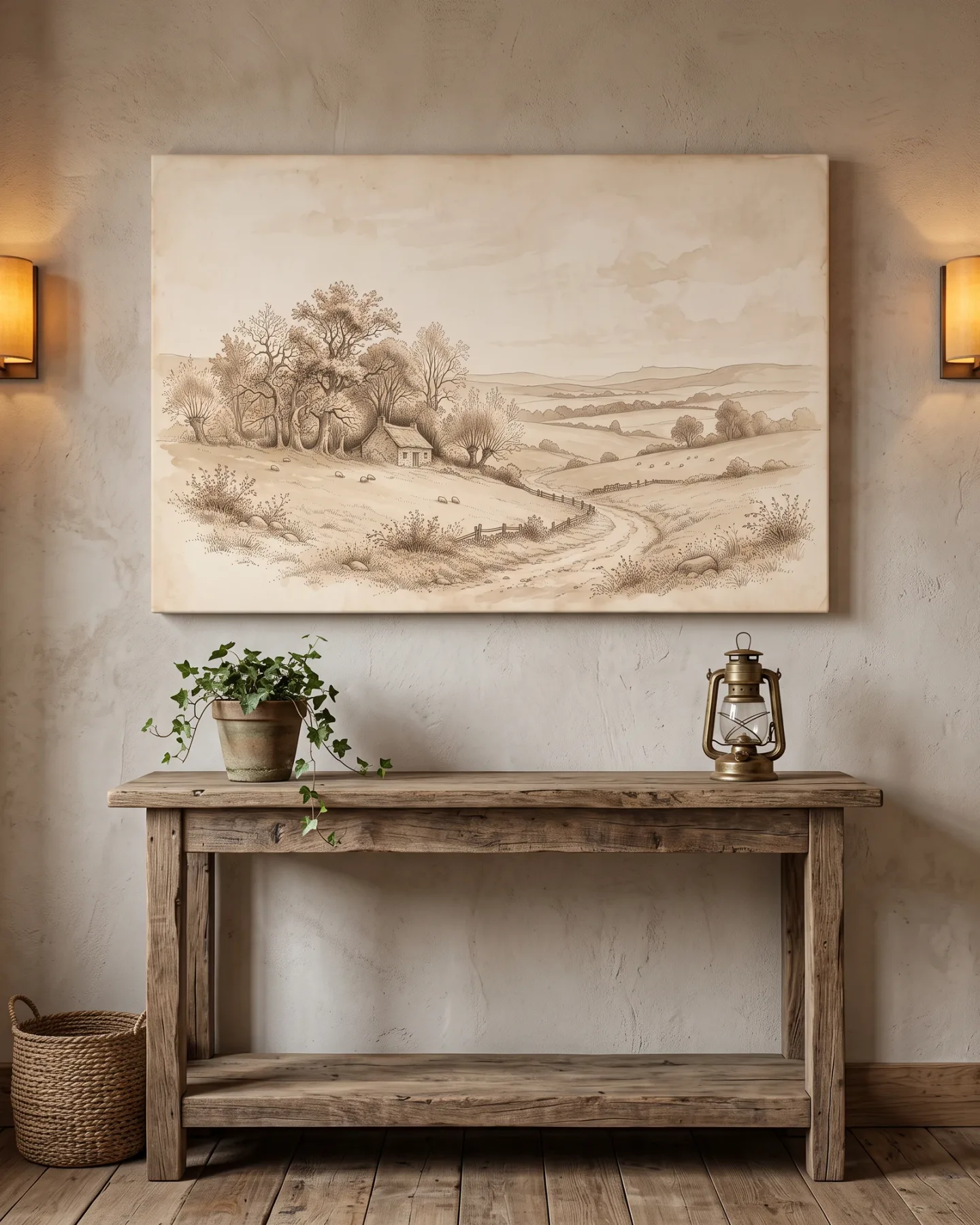 Leinwandbild – Gewundener Feldweg bei Haus und Weide