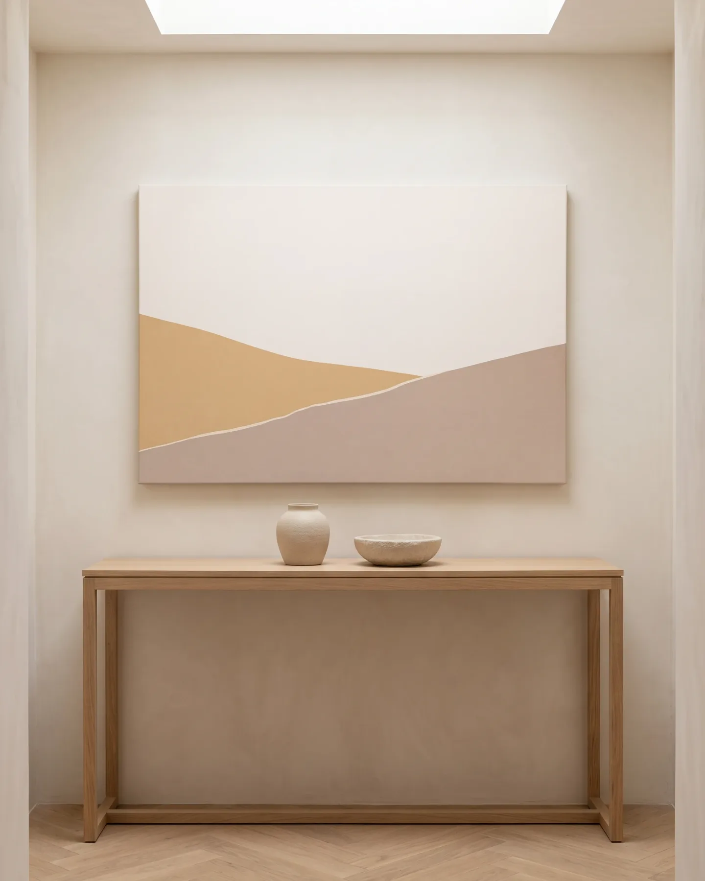 Leinwandbild – Abstrakte Landschaft in Sand und Taupe