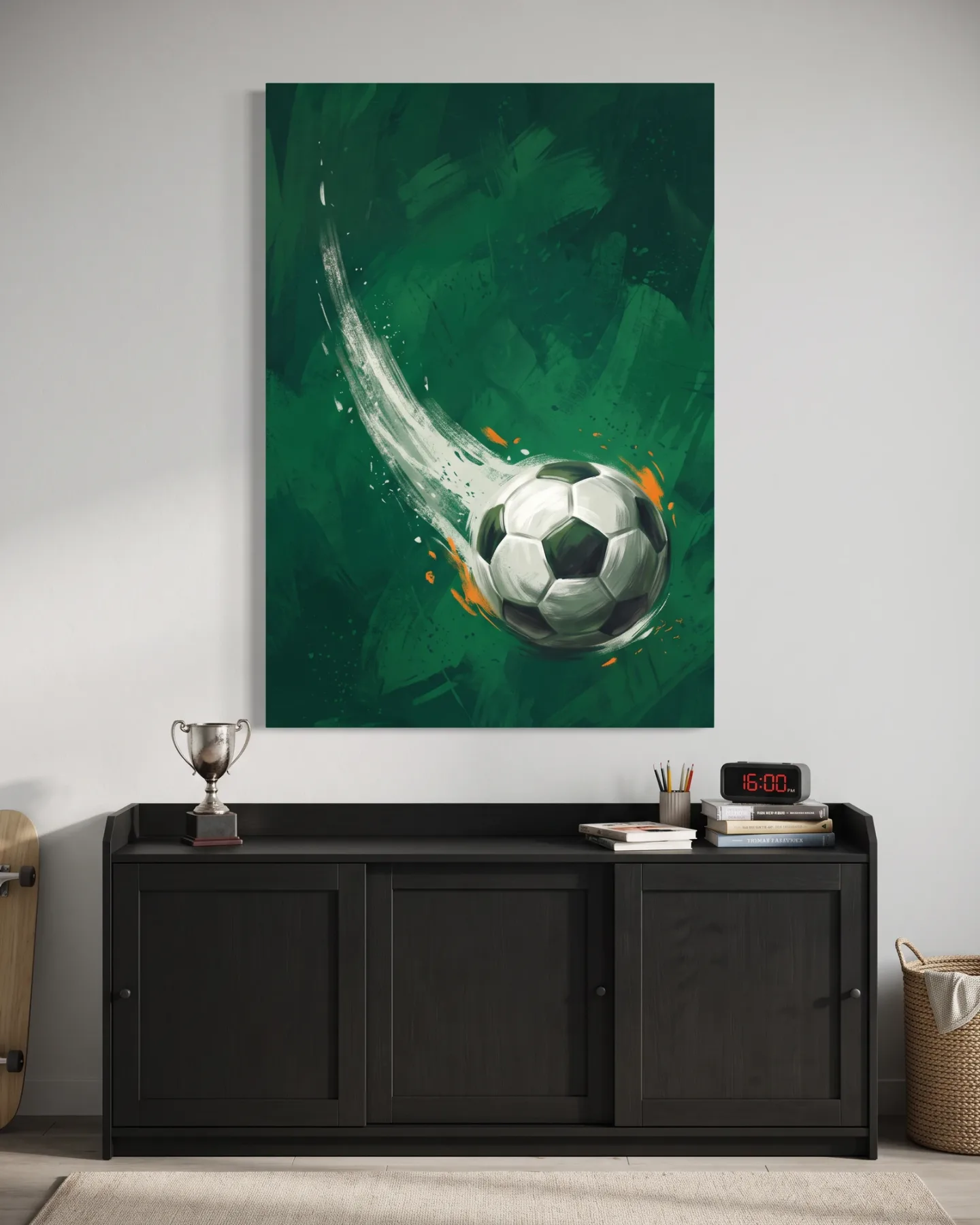 Leinwandbild – Fußball mit dynamischer Bewegungsspur