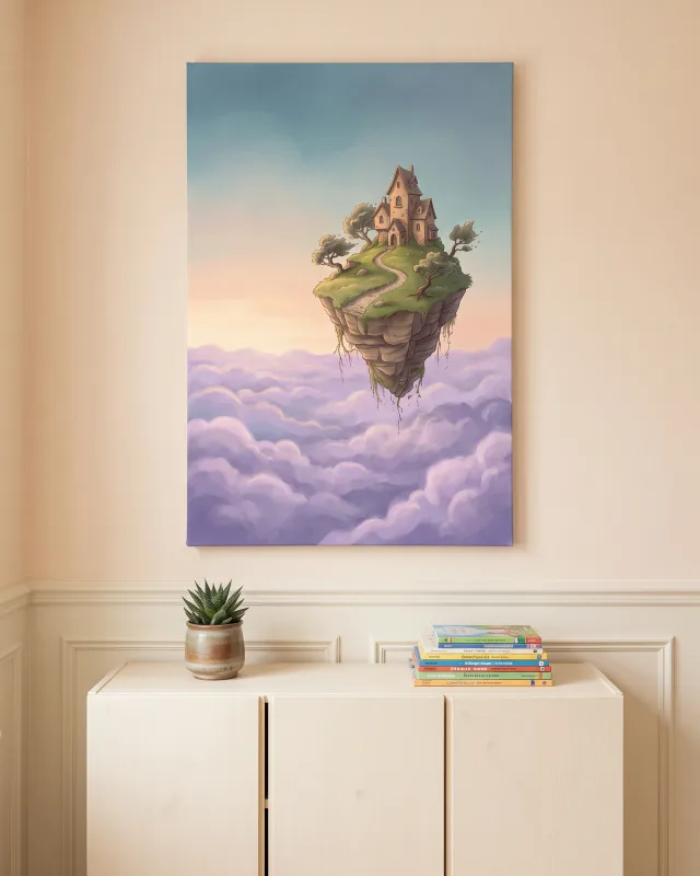 Leinwandbild – Schwebende Insel mit Haus
