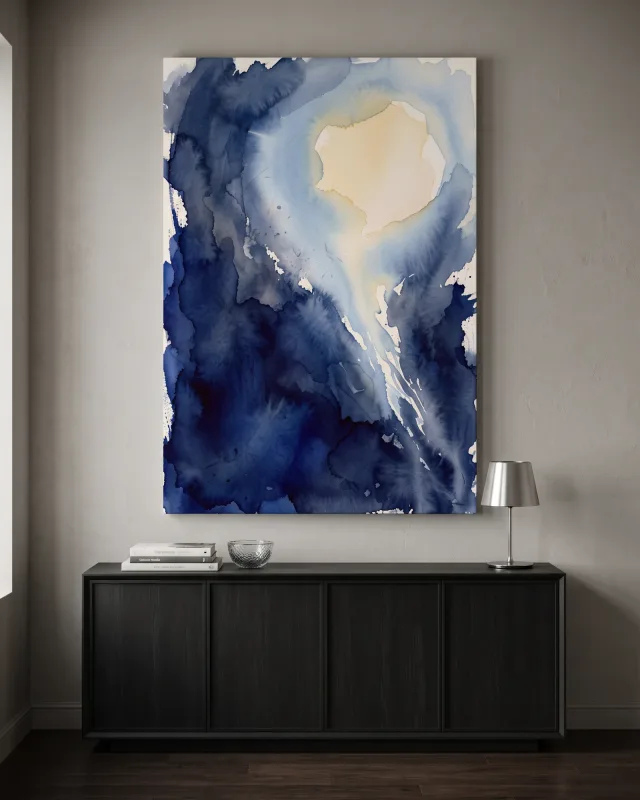 Leinwandbild – Blaues Aquarell mit hellem Zentrum