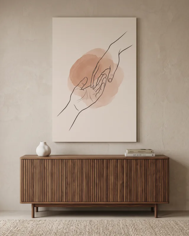 Leinwandbild – Berührende Hände in Linienkunst