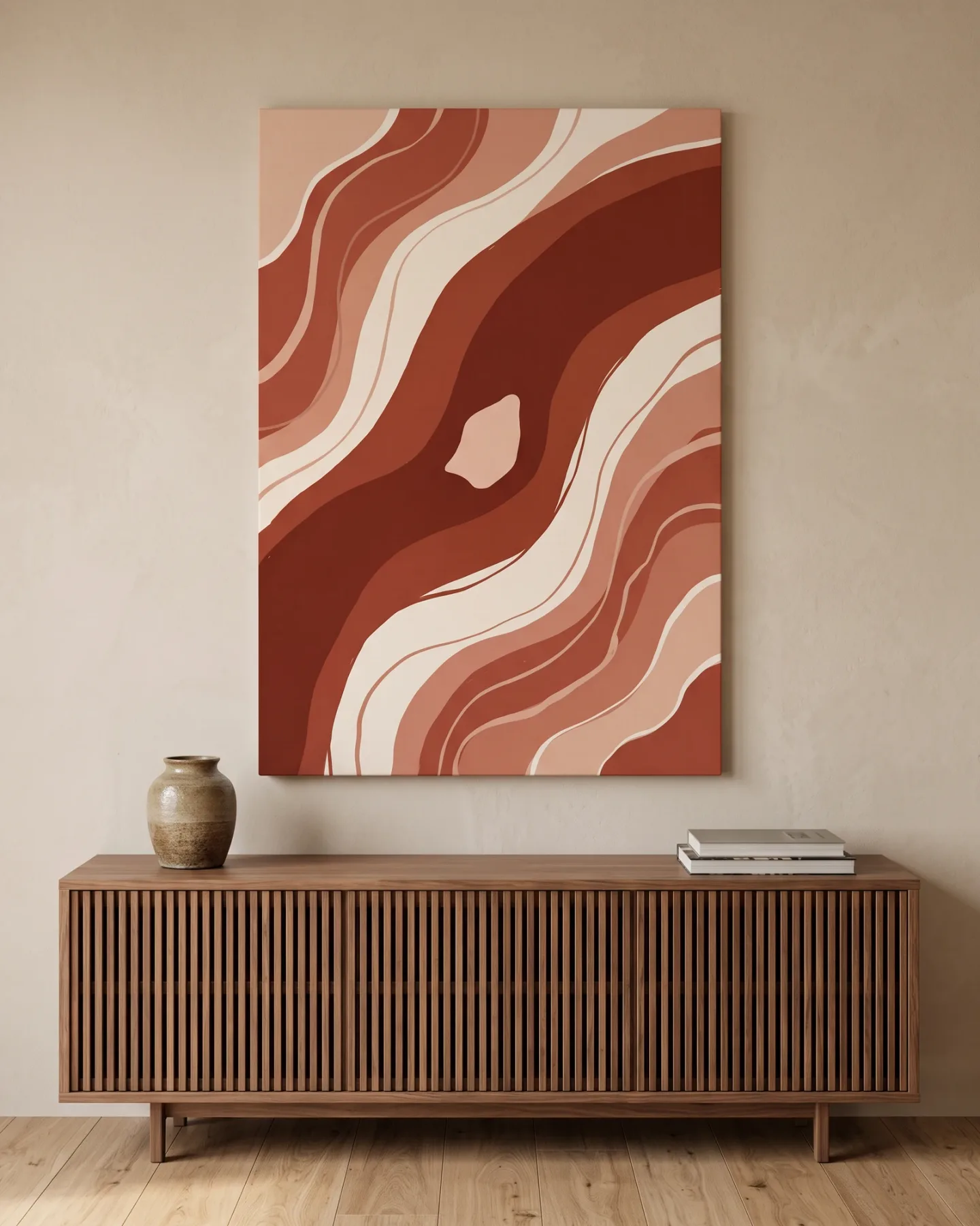 Leinwandbild – Terrakottafarbene Wellen in Creme