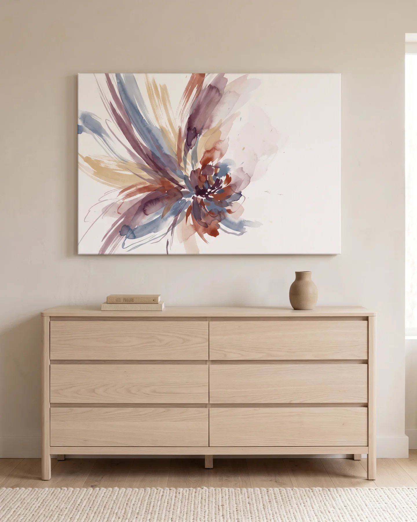 Leinwandbild – Abstrakte Aquarellblüte in sanften Farben
